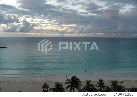 A beautiful view of the Caribbean beach from the balcony of a resort hotel in Cancun, Mexico. 140071203