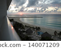 A beautiful view of the Caribbean beach from the balcony of a resort hotel in Cancun, Mexico. 140071209