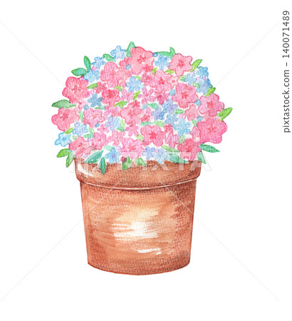 Watercolor illustration of a potted flower. Watercolor illustration of a potted flower. 140071489