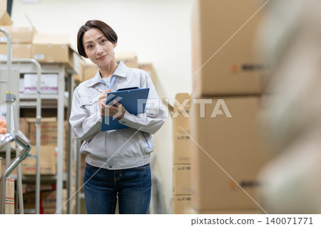 Middle-aged female worker in a warehouse Middle-aged female worker in a warehouse 140071771
