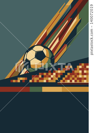 Abstract geometric shooting soccer ball from the stadium with turquoise vertical background retro style have blank space. Abstract geometric shooting soccer ball from the stadium with turquoise vertical background retro style have blank space. 140072019