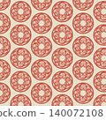 Traditional Japanese Wave Crest Circular Motif Seamless Pattern in Red and Cream 140072108