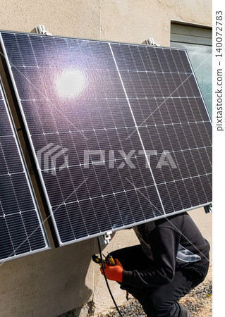 Solar panels with sunny condition, green energy Solar panels with sunny condition, green energy 140072783