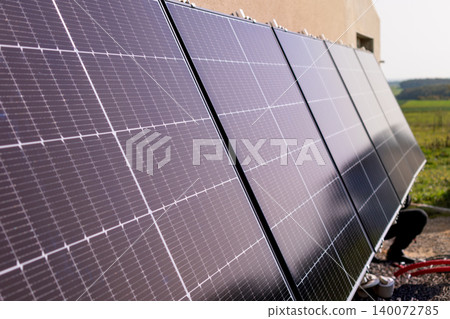 Solar panels with sunny condition, green energy Solar panels with sunny condition, green energy 140072785
