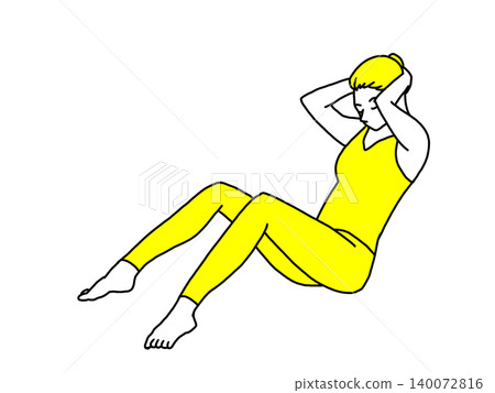 Woman doing abdominal exercises (yellow) Woman doing abdominal exercises (yellow) 140072816