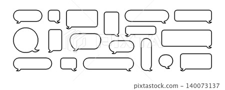 Game style text boxes. Retro pixel design for speech balloon or chat message. Vector geometric set of dialog frames Game style text boxes. Retro pixel design for speech balloon or chat message. Vector geometric set of dialog frames 140073137