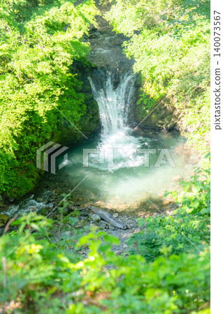Fresh greenery and the clear stream of Oyama Falls Fresh greenery and the clear stream of Oyama Falls 140073567