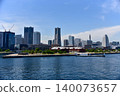 A spectacular view of the Yokohama Minato Mirai skyline and the Red Brick Warehouse against the blue sky. 140073657