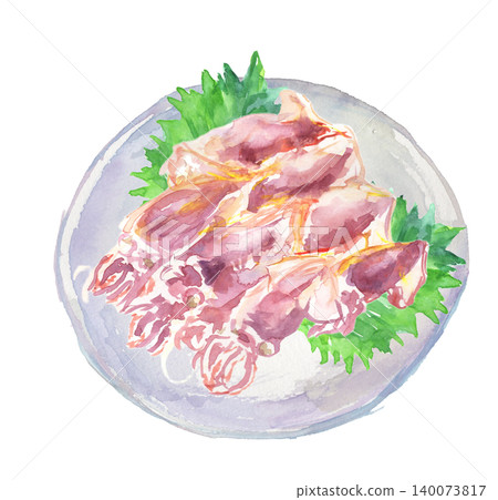 Watercolor illustration of firefly squid served on a plate Watercolor illustration of firefly squid served on a plate 140073817