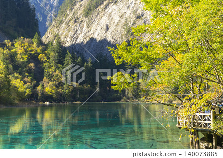 Beautiful view of the Panda Lake at the Rize Valley in Jiuzhaigou nature reserve (Jiuzhai Valley National Park), China Beautiful view of the Panda Lake at the Rize Valley in Jiuzhaigou nature reserve (Jiuzhai Valley National Park), China 140073885