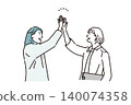 High-fiving business people - teamwork - people celebrating success - simple line drawing - business illustration 140074358