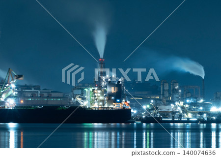 四日市工業園區夜景:大型油輪和升騰的白色煙霧構成了一幅奇幻的夜景。 四日市工業園區夜景:大型油輪和升騰的白色煙霧構成了一幅奇幻的夜景。 140074636