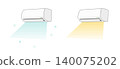 A simple illustration of an air conditioner viewed from an angle; an illustration of a cooling appliance; an air conditioner in heating and cooling operation. 140075202