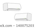 Simple illustration of an air conditioner; illustration of an air conditioner viewed from the left and right at an angle; air conditioner with cooling turned on. 140075203