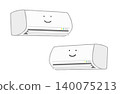 Simple illustration of an air conditioner; illustration of a cooler with a smiling face; left and right diagonal angles. 140075213