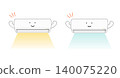 Simple illustration of an air conditioner; home appliance illustration; heating and cooling; an air conditioner with a face, working hard with a smile. 140075220