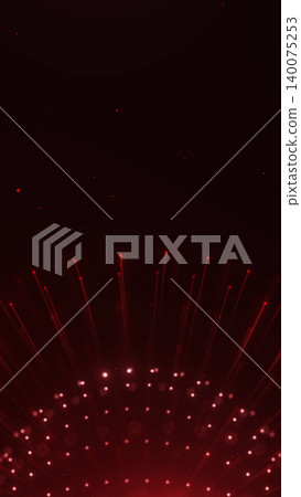 4K red digital particle background with glowing light beams, dark copy space, data network energy and futuristic cyber technology atmosphere. 140075253