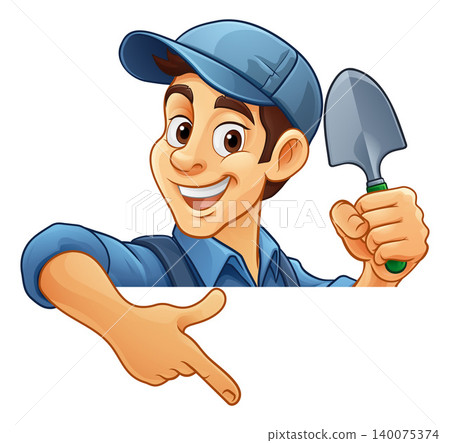 Gardener Garden Trowel Cartoon Handyman Man Mascot 140075374