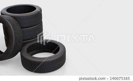 Stacked Black Car Tires For Automotive Service 3d render. Stacked Black Car Tires For Automotive Service 3d render. 140075385