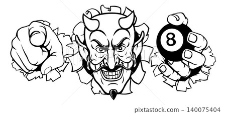 Devil Billiards Pool 8 Ball Mascot Illustration Devil Billiards Pool 8 Ball Mascot Illustration 140075404