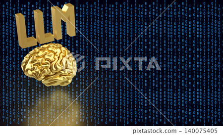 Golden Brain With LLM Digital Code 3d render. Golden Brain With LLM Digital Code 3d render. 140075405