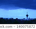A landscape around Tsurumi Ryokuchi Park, shrouded in dark clouds (Osaka) 140075872
