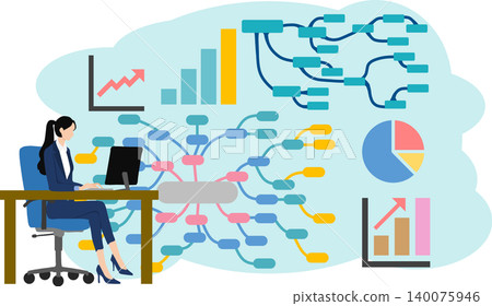 Illustration of a businesswoman thinking about business strategies Illustration of a businesswoman thinking about business strategies 140075946