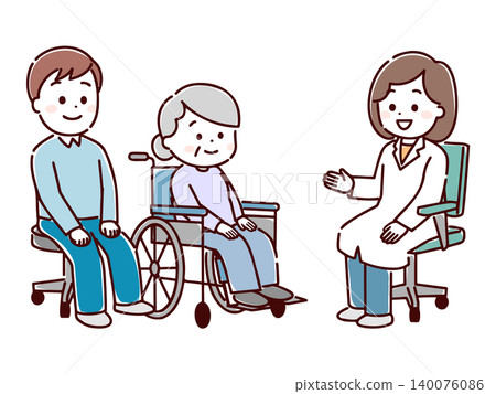 A patient and their family receiving medical treatment (hand-drawn style) A patient and their family receiving medical treatment (hand-drawn style) 140076086