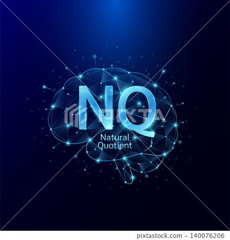 NQ Natural Quotient symbol in brain human. Style polygon glowing blue on a dark background. Intelligence balance of child. Leadership development growth concept. Vector. NQ Natural Quotient symbol in brain human. Style polygon glowing blue on a dark background. Intelligence balance of child. Leadership development growth concept. Vector. 140076206