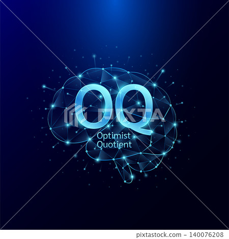 Optimist Quotient OQ symbol in brain human. Style polygon glowing blue on a dark background. Intelligence balance of child. Leadership development growth concept. Vector. Optimist Quotient OQ symbol in brain human. Style polygon glowing blue on a dark background. Intelligence balance of child. Leadership development growth concept. Vector. 140076208