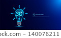 SQ Social Quotient symbol in light bulb style polygon glowing blue on a dark background. Emotional intelligence balance of child brain. Leadership development growth concept. Vector. 140076211