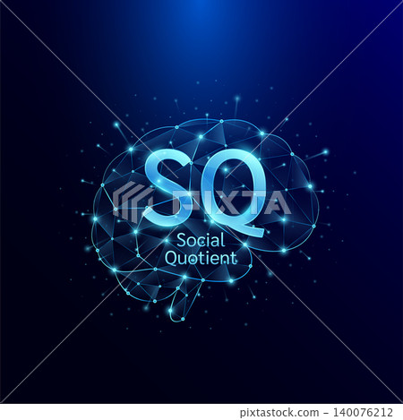 SQ Social Quotient symbol in brain human. Style polygon glowing blue on a dark background. Intelligence balance of child. Leadership development growth concept. Vector. SQ Social Quotient symbol in brain human. Style polygon glowing blue on a dark background. Intelligence balance of child. Leadership development growth concept. Vector. 140076212