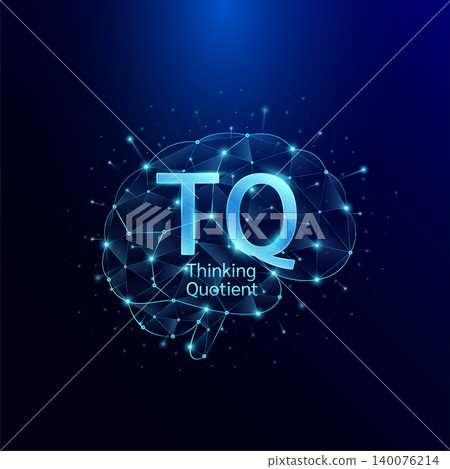TQ Thinking Quotient symbol in brain human. Style polygon glowing blue on a dark background. Intelligence balance of child. Leadership development growth concept. Vector. TQ Thinking Quotient symbol in brain human. Style polygon glowing blue on a dark background. Intelligence balance of child. Leadership development growth concept. Vector. 140076214