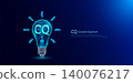 CQ Creative Quotient symbol in light bulb style polygon glowing blue on a dark background. Emotional intelligence balance of child brain. Leadership development growth concept. Vector. 140076217