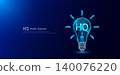 Health Quotient HQ symbol in light bulb style polygon glowing blue on a dark background. Emotional intelligence balance of child brain. Leadership development growth concept. Vector. 140076220