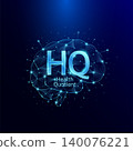 Health Quotient HQ symbol in brain human. Style polygon glowing blue on a dark background. Intelligence balance of child. Leadership development growth concept. Vector. 140076221
