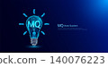 Moral Quotient MQ symbol in light bulb style polygon glowing blue on a dark background. Emotional intelligence balance of child brain. Leadership development growth concept. Vector. 140076223