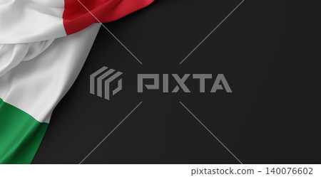 Italian flag with fabric texture isolated on black background with copy space 3D render Italian flag with fabric texture isolated on black background with copy space 3D render 140076602
