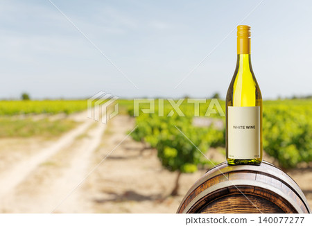 White wine bottle with vineyard background White wine bottle with vineyard background 140077277
