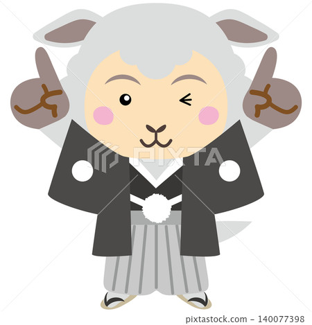 A sheep character making a number one pose with both hands A sheep character making a number one pose with both hands 140077398
