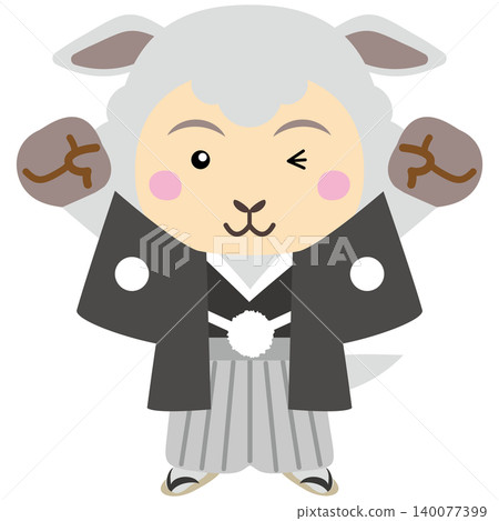 A sheep character raising both hands in joy A sheep character raising both hands in joy 140077399