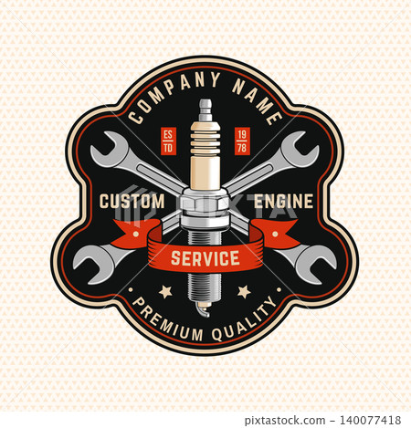 Vintage Spark Plug Auto Service Badge with Crossed Wrenches in Retro Garage Patch Style Vector Illustration Vintage Spark Plug Auto Service Badge with Crossed Wrenches in Retro Garage Patch Style Vector Illustration 140077418