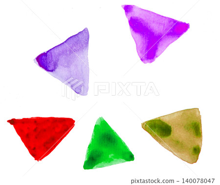 Abstract pattern with multi-colored triangles on a white background, watercolor hand drawing 140078047