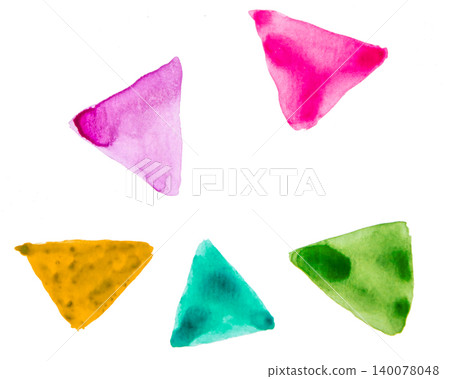 Abstract pattern with multi-colored triangles on a white background, watercolor hand drawing 140078048
