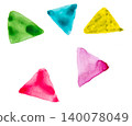 Abstract pattern with multi-colored triangles on a white background, watercolor hand drawing 140078049