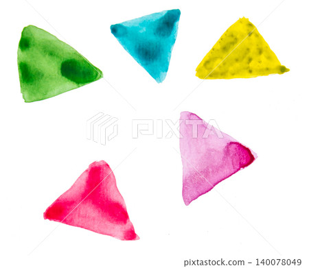 Abstract pattern with multi-colored triangles on a white background, watercolor hand drawing 140078049