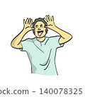 man making a silly face by pulling cheeks and sticking out tongue illustration vector isolated on white background 140078325
