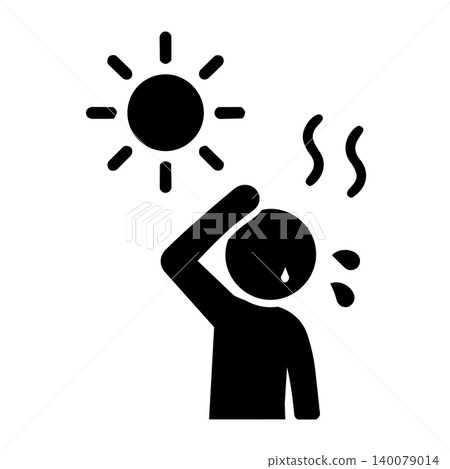 Strong sun and heatstroke warning icon 140079014