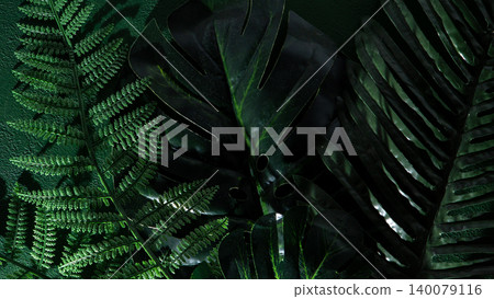 Green Tropical Leaves Arrangement Green Tropical Leaves Arrangement 140079116