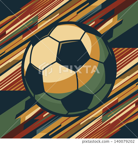 Abstract shooting soccer ball with colorful diagonal striped background retro style Abstract shooting soccer ball with colorful diagonal striped background retro style 140079202